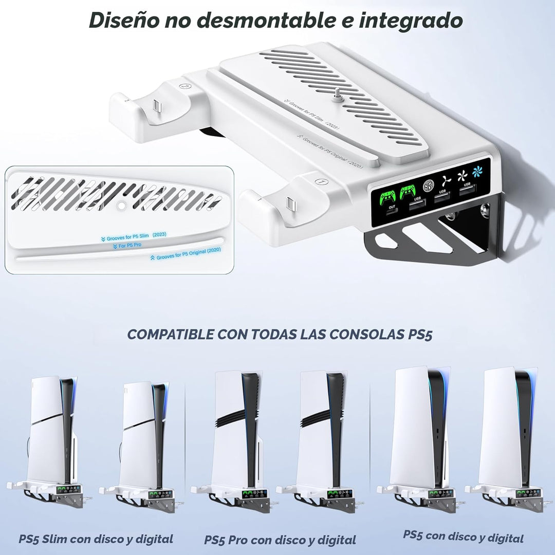 Kit de montaje en pared PS5/Slim/Pro con ventilador de