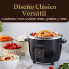 Elite Gourmet ERC006SS - Arrocera eléctrica de 6 tazas con olla interior de acero inoxidable, hace sopas, guisos, papillas, granos y cereales, 6 tazas (3 tazas crudas), color negro