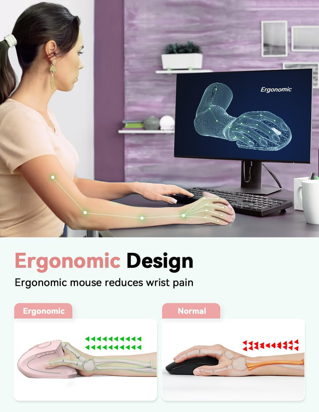 TECKNET ratón inalámbrico vertical ergonómico 2.4G - ratones óptico...