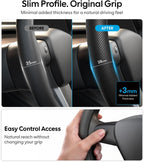 Wigoo Funda de volante para accesorios de modelos 20-24 Y/ 17-23 Model 3, redonda para Tesla Model Y 20-24 y Model 3 17-23 de piel de napa premium con piel de fibra de carbono para agarre