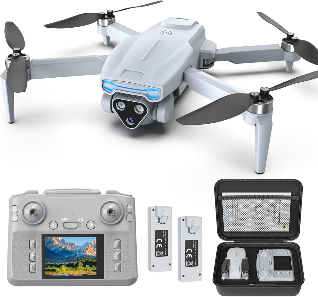 Dron 2K con cámara, controlador de pantalla, motor sin escobillas, dron FPV para niños, principiantes y adultos, giro de 360°, despegue/aterrizaje con una tecla, 2 baterías, fácil de volar, regalo