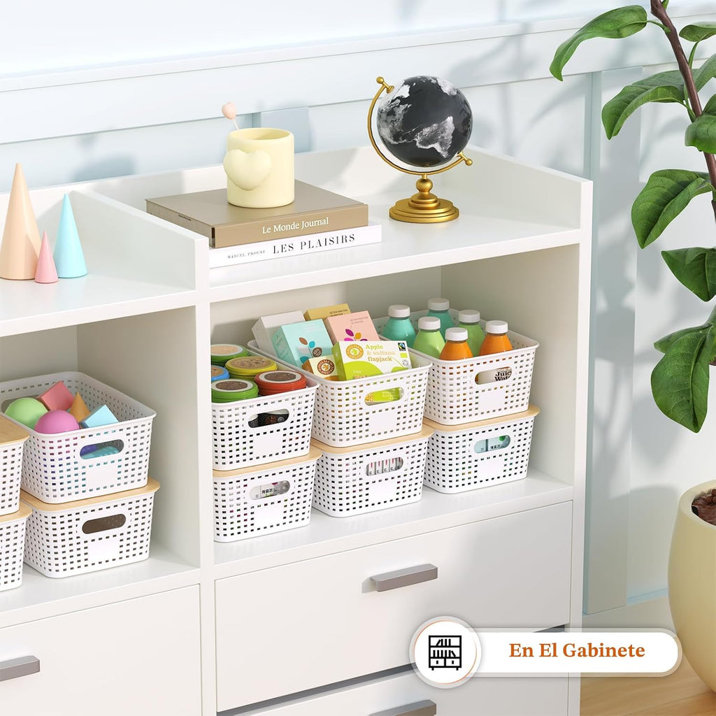 Ohmlove 6 Pack Plastic Storage Baskets con Bamboo Lids para Organization