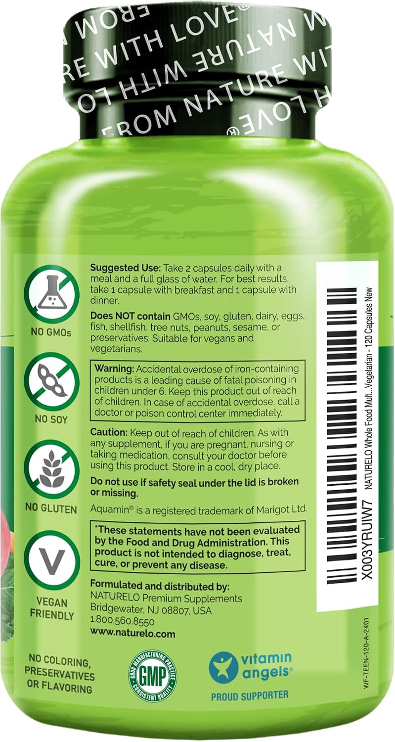 NATURELO Multivitaminas para Adolescentes Niñas/Niños, 120 Cápsula...