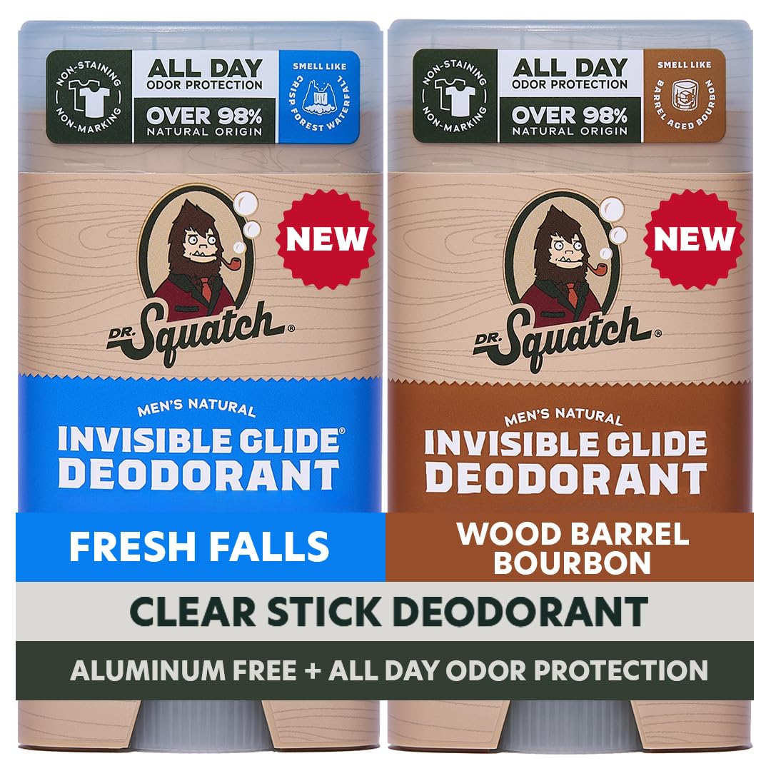 Dr. Squatch Invisible Glide Natural Desodorante para hombre, desliz...