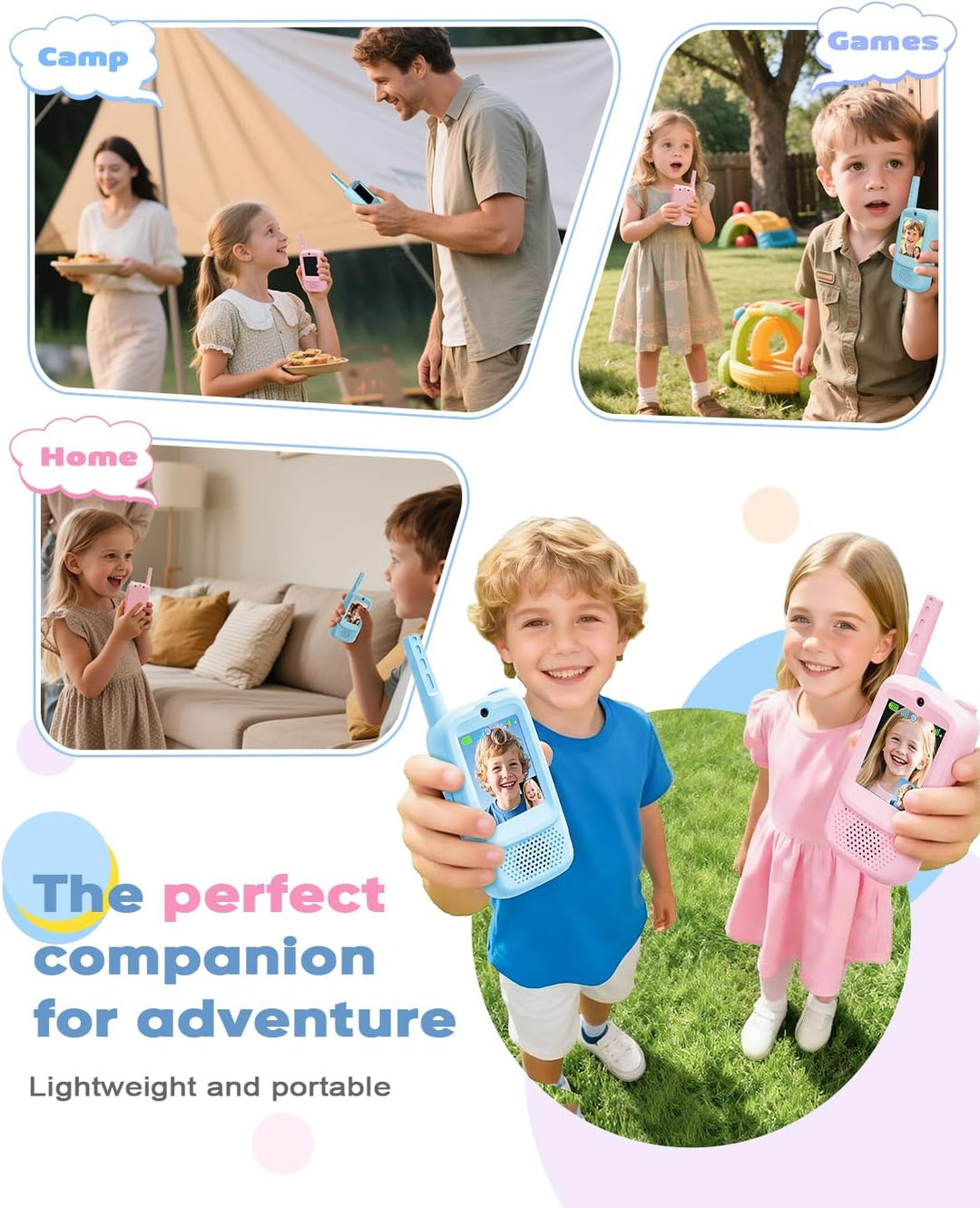 Walkie Talkies de video para niños, juguetes recargables de 2 unida...