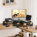 Soporte elevador para monitor doble con cajón y 2 soportes para
