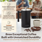 SterlingPro - Cafetera de prensa francesa de acero inoxidable extra grande con aislamiento no tóxico de 64 onzas, capacidad de 1/2 galón/2 litros (rendimiento de preparación de 59 onzas)