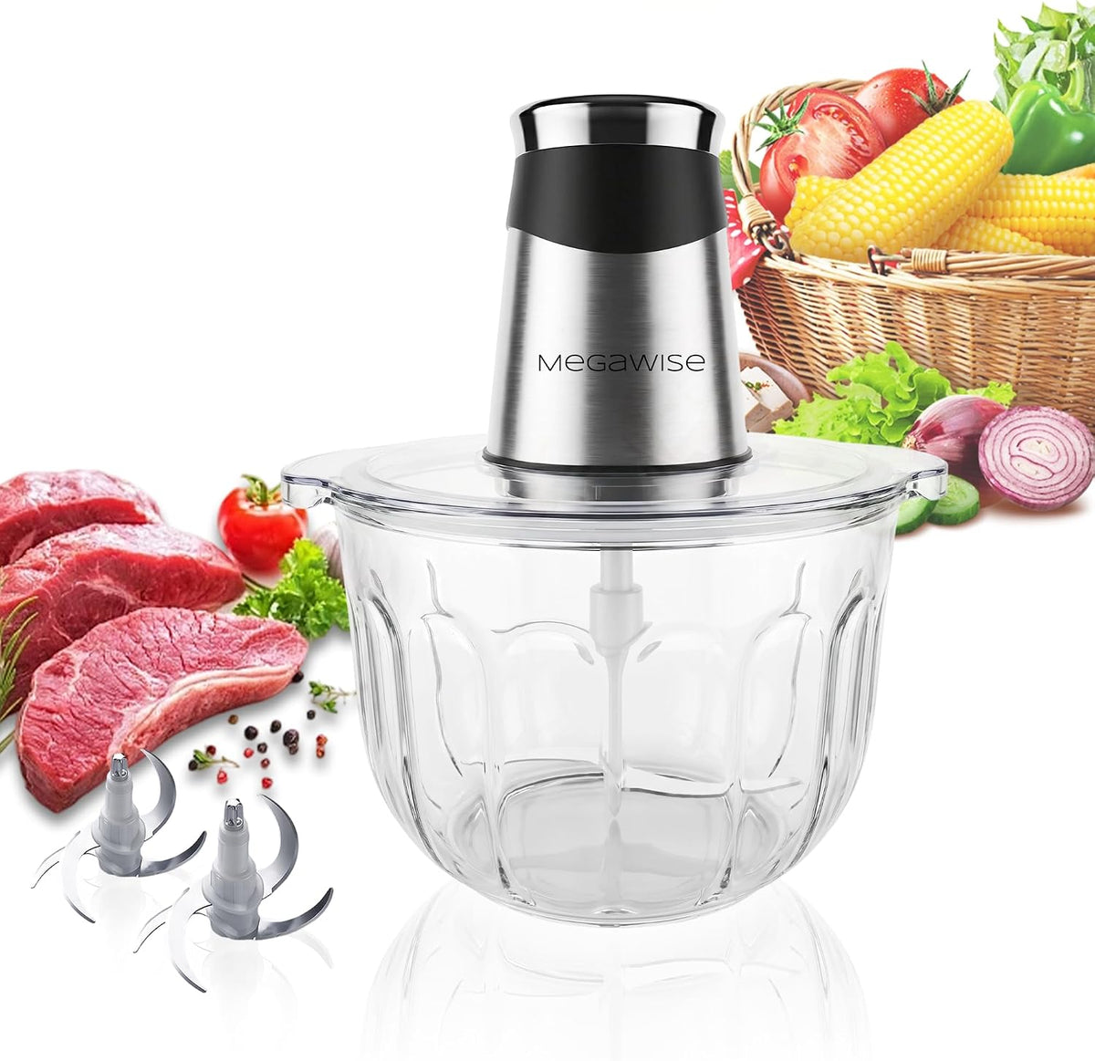MEGAWISE Picador eléctrico de la comida 500W, amoladora de carne del cuenco