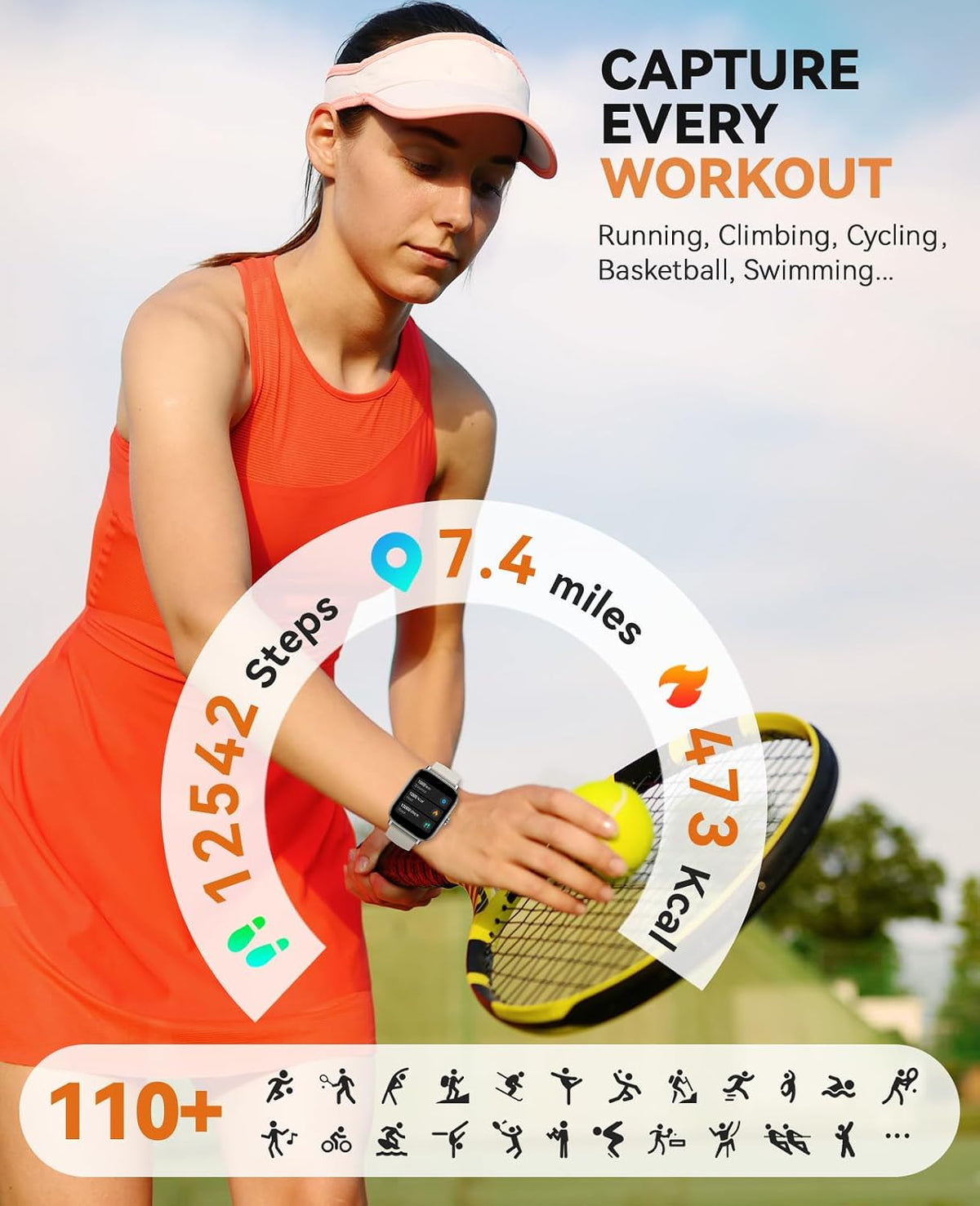 Reloj inteligente para mujeres y hombres, contador de actividad, reloj inteligente 2025 IP68 impermeable con monitor de actividad y contador de actividad, compatible con Android, iPhone, iOS, Samsung