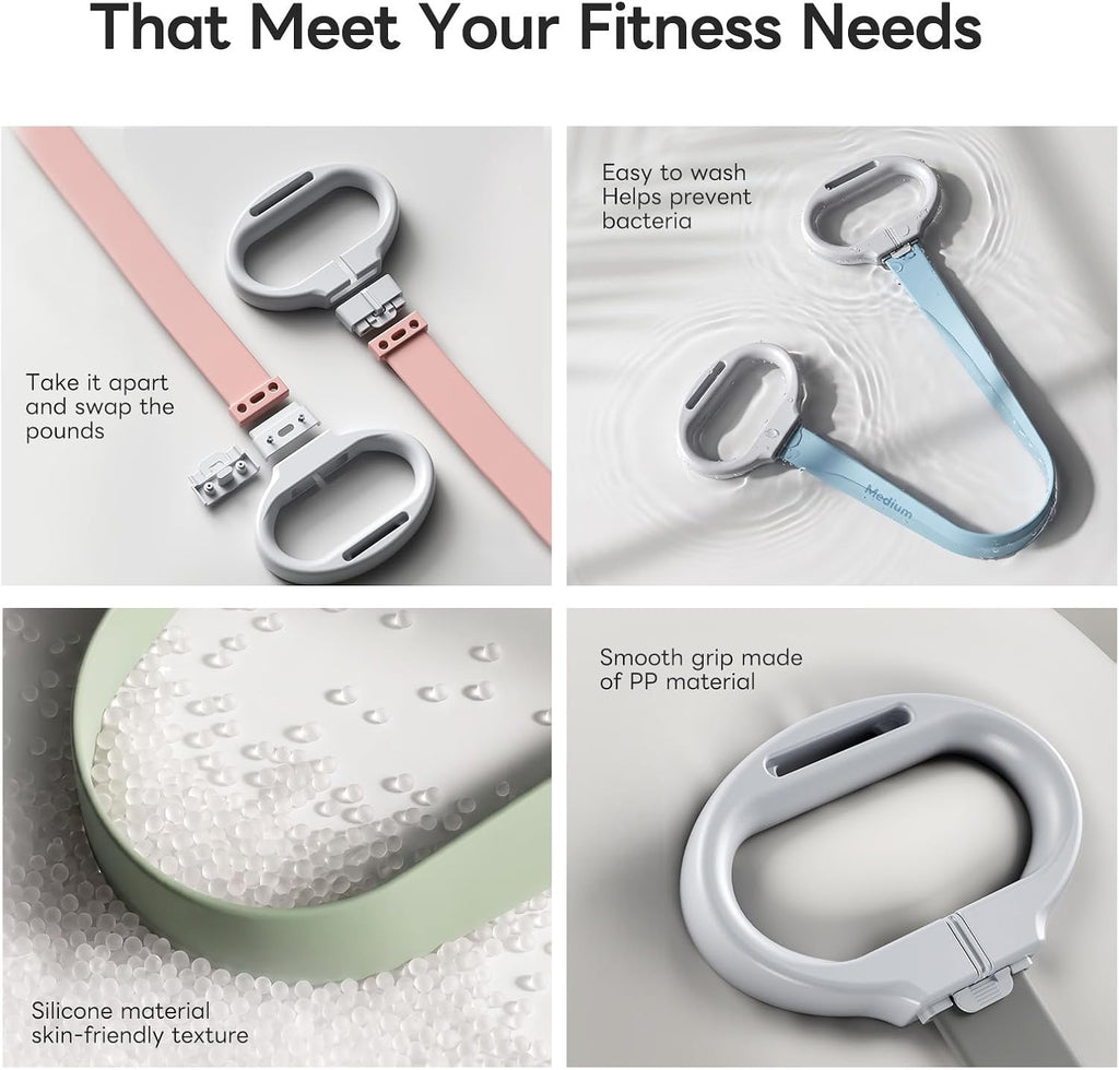 Lexipro Banda de resistencia ajustable para figura 8, 10-25 libras, 4 niveles de resistencia intercambiables con asas ergonómicas, banda de ejercicio de silicona de intercambio rápido para mujeres y