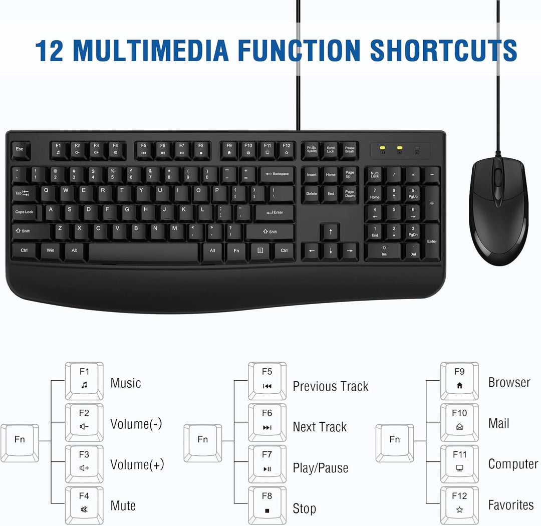 EDJO - Combo de teclado y mouse con cable, teclado ergonómico de ta...