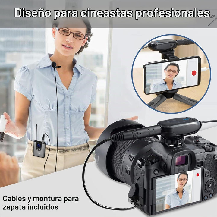 Alvoxcon Sistema de micrófono inalámbrico Lavalier de doble canal U...
