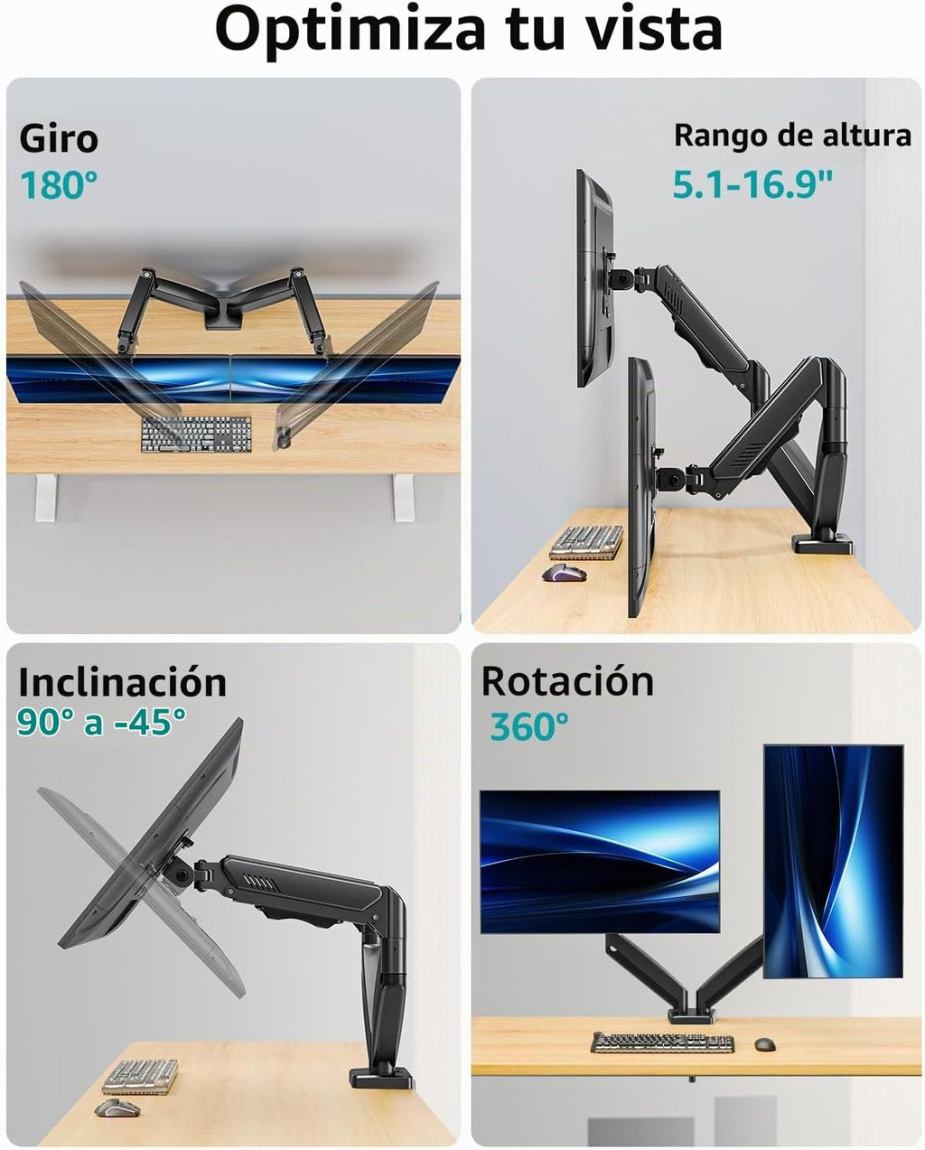 Soporte de escritorio con brazo de monitor doble para pantallas de máximo