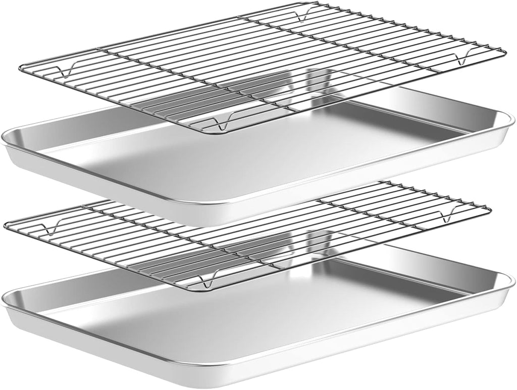 Juego de bandeja para hornear con estante para hornear, 2 sartenes