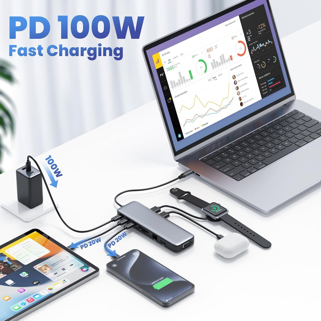 Estación de acoplamiento USB C Hub para laptop monitor