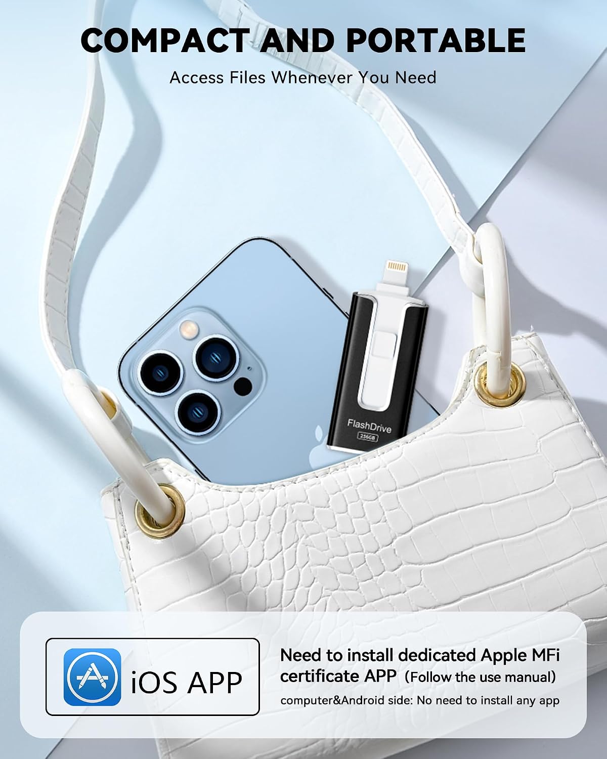 Unidad flash con certificación MFi para iPhone iPad de 256 GB, barr...