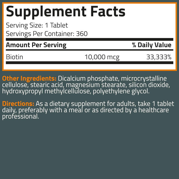 Bronson Biotina 10,000mcg, Mejora la salud del cabello, la piel y l...