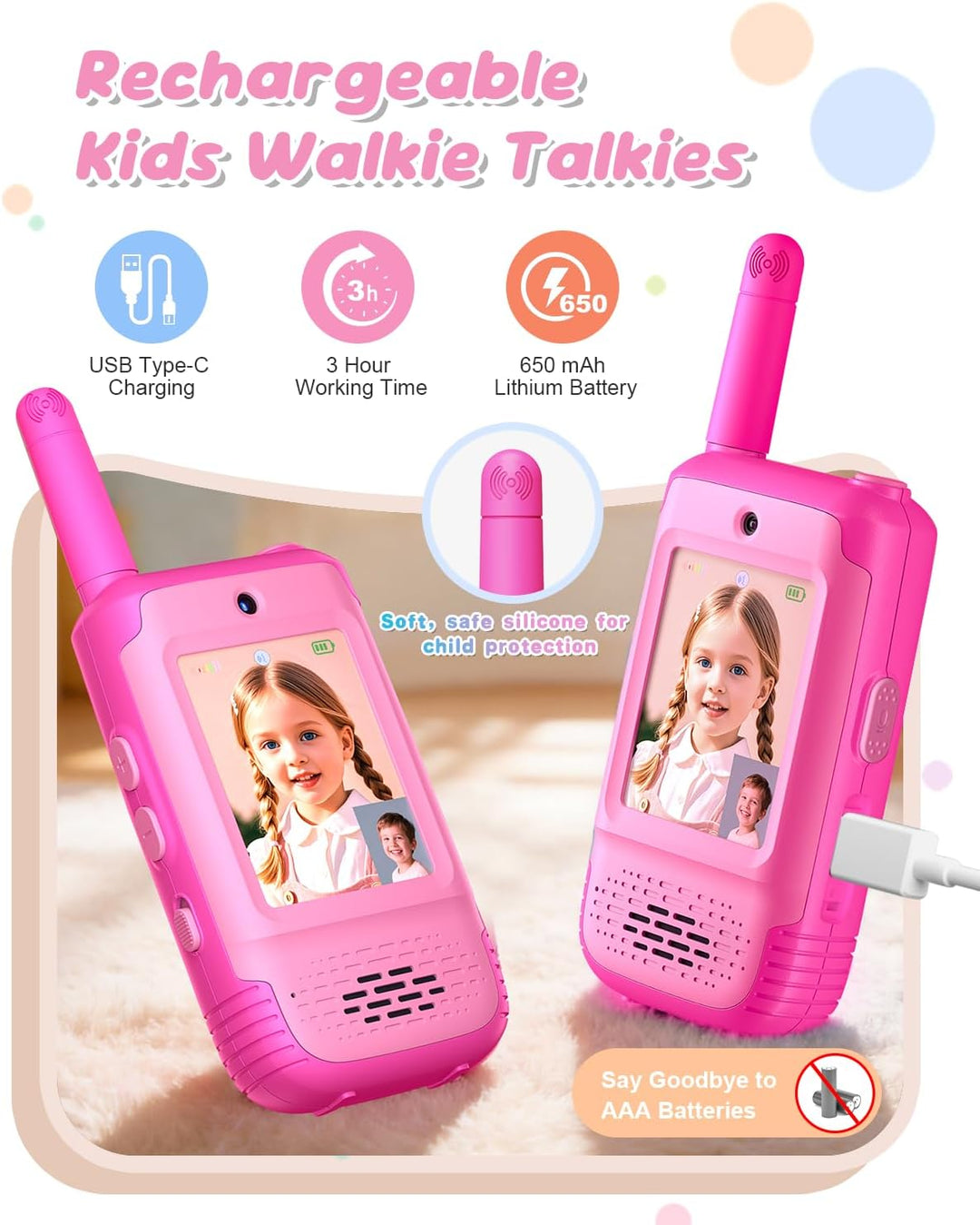 Walkie Talkies de video para niños, juguetes para niñas de 3 a 12 a...