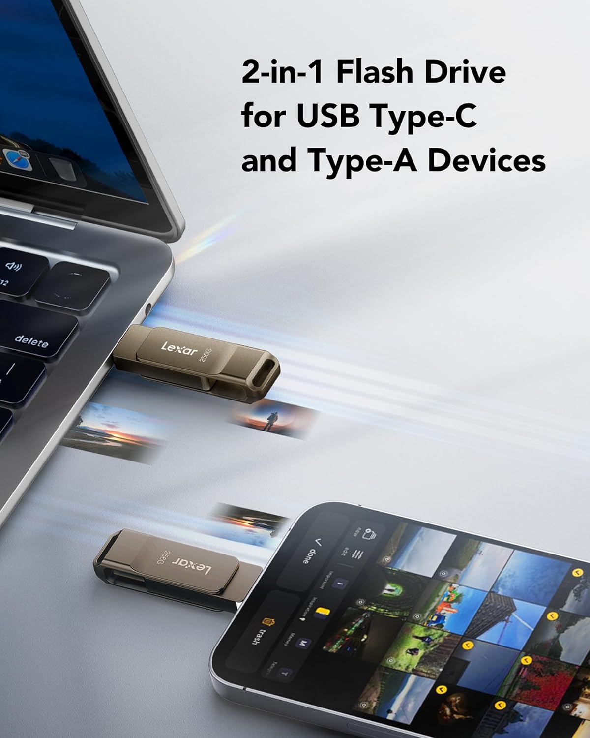 Lexar D40E 256GB Unidad Dual USB 3.2 Gen 1 Tipo-C Jump Drive, Unida...