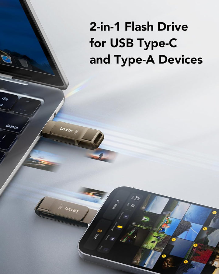 Lexar D40E 256GB Unidad Dual USB 3.2 Gen 1 Tipo-C Jump Drive, Unida...