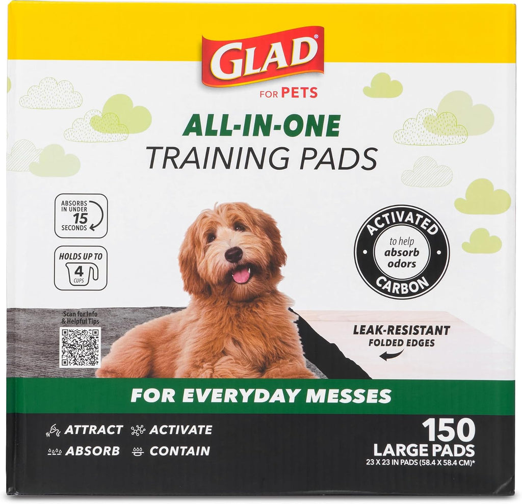 Glad Almohadillas para cachorros de carbón negro para mascotas, almohadillas desechables súper absorbentes para orina de perro, almohadillas de entrenamiento para orinal y suministros para mascotas,