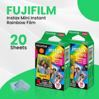 Película Fujifilm Instax Mini Instant Rainbow, 20 hojas + Paño de l...