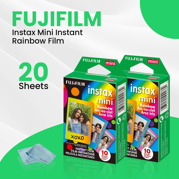 Película Fujifilm Instax Mini Instant Rainbow, 20 hojas + Paño de l...