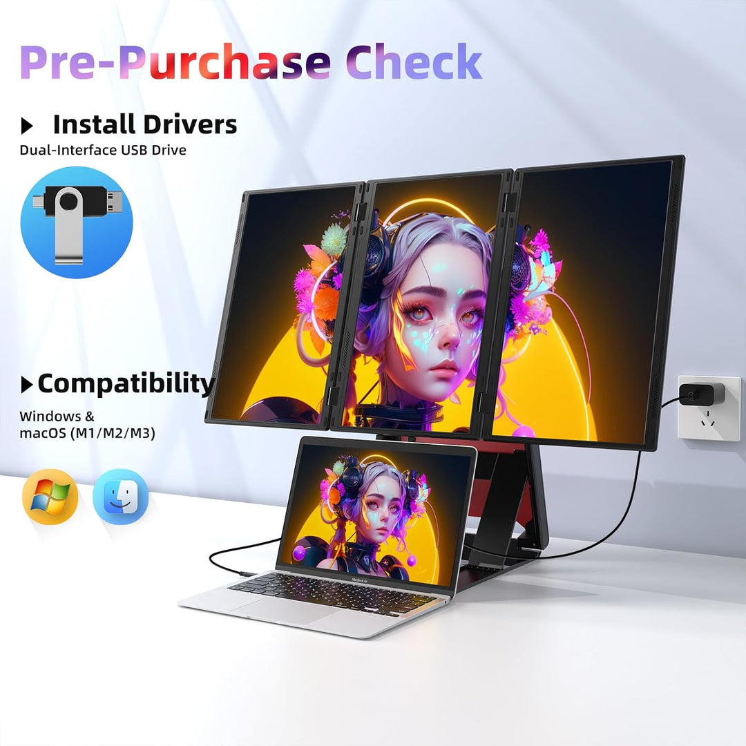 Extensión de Pantalla Cuádruple para Laptop, Monitor Triple FHD de...