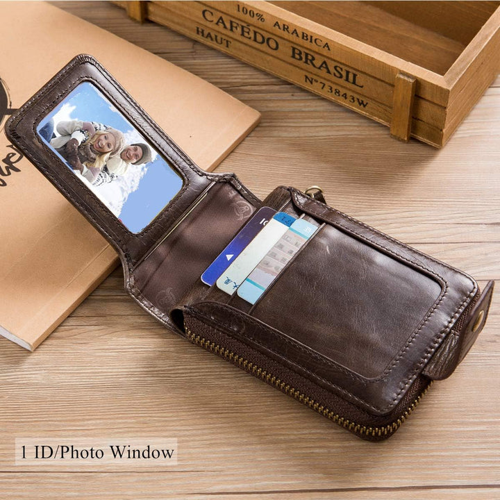 BULLCAPTAIN Cartera RFID de cuero genuino para hombres, de gran cap...