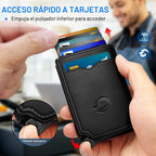 Cartera para hombre, tarjetero desplegable delgado con bloqueo RFID, billetera triple minimalista con 10 ranuras para tarjetas, bolsillo para efectivo y 2 ventanas para identificación, funda