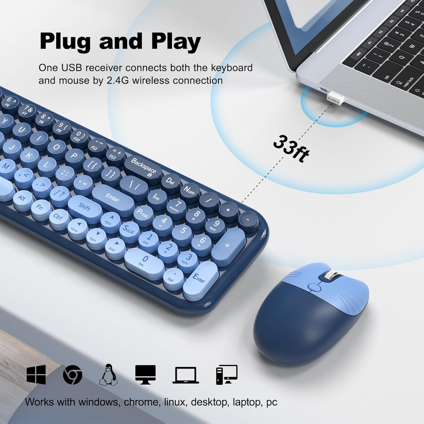 MOFII Combo de teclado y mouse inalámbricos, teclado pequeño compac...