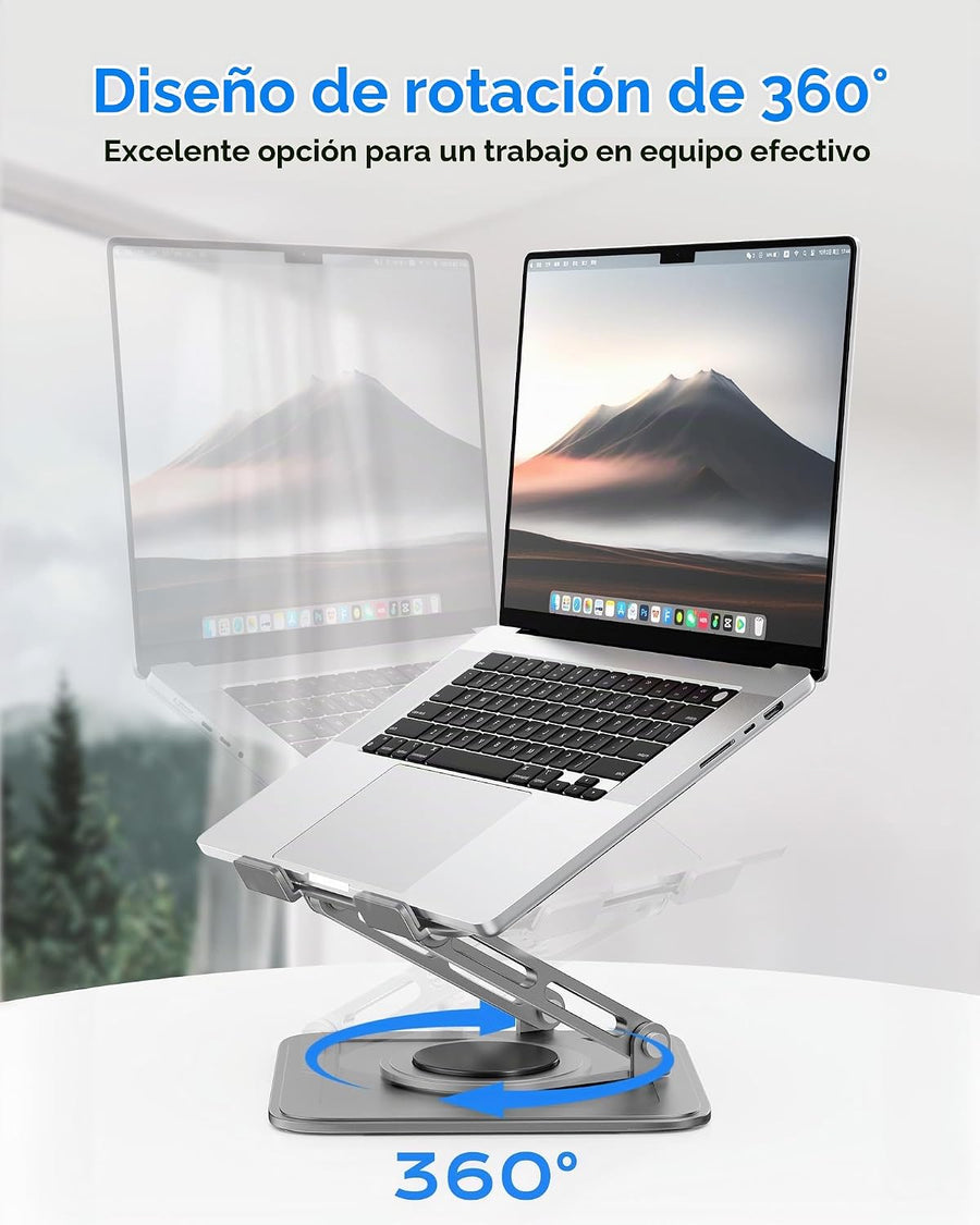 Soporte Ajustable para Laptop de Escritorio con Base de 360°, Eleva...