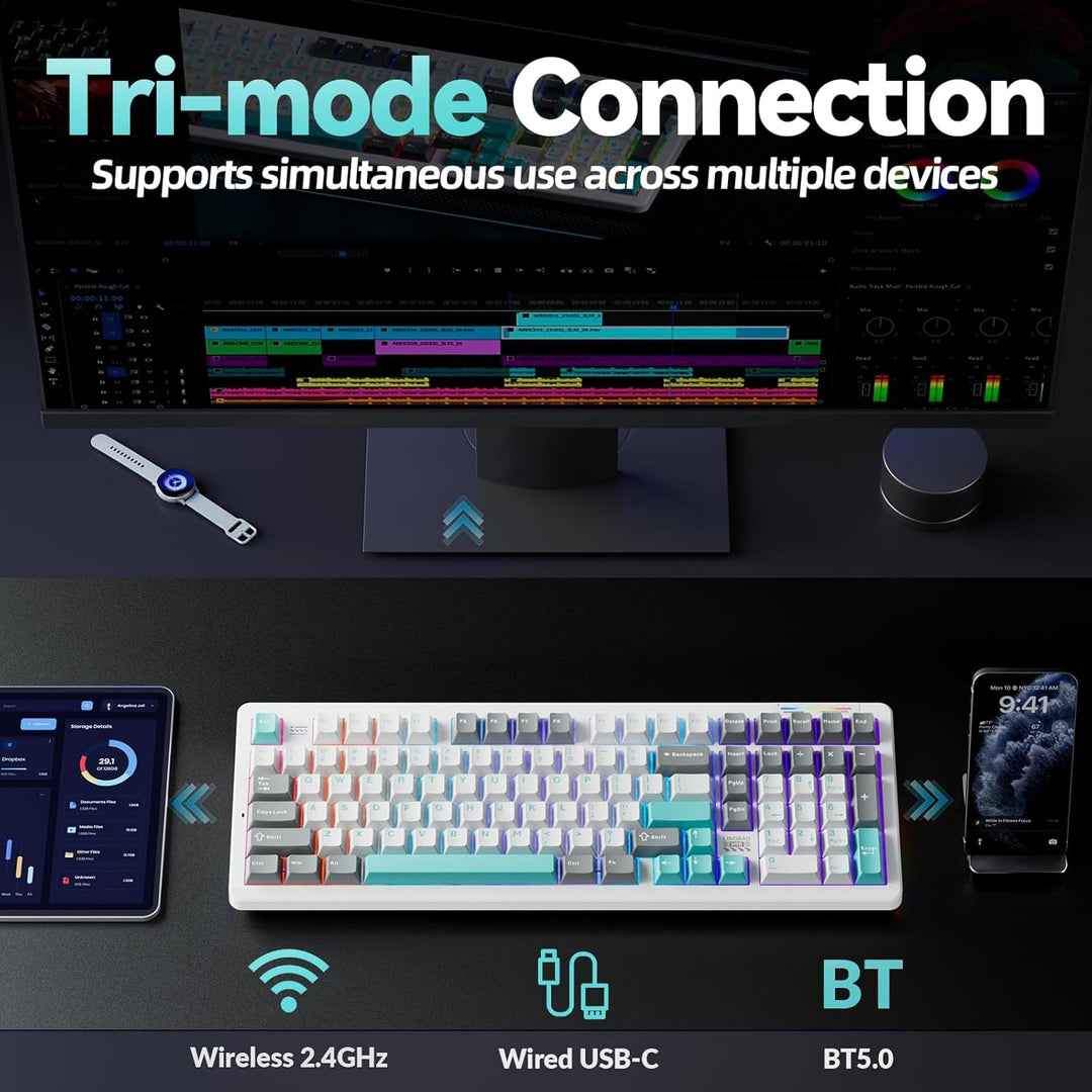 LINGBAO K98 - 96% teclado mecánico inalámbrico, batería de 10000 mA...