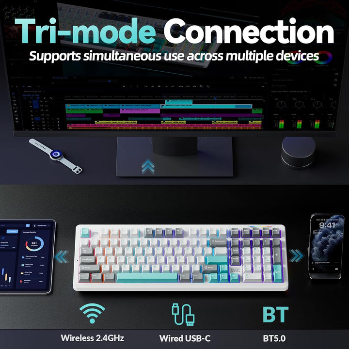 LINGBAO K98 - 96% teclado mecánico inalámbrico, batería de 10000 mA...