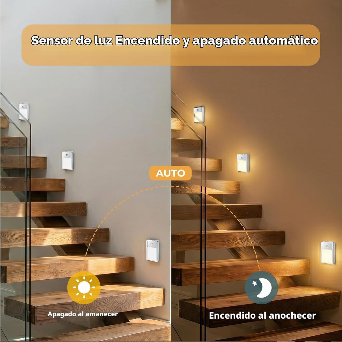 VST Paquete de 3 luces recargables para escaleras con sensor de movimiento