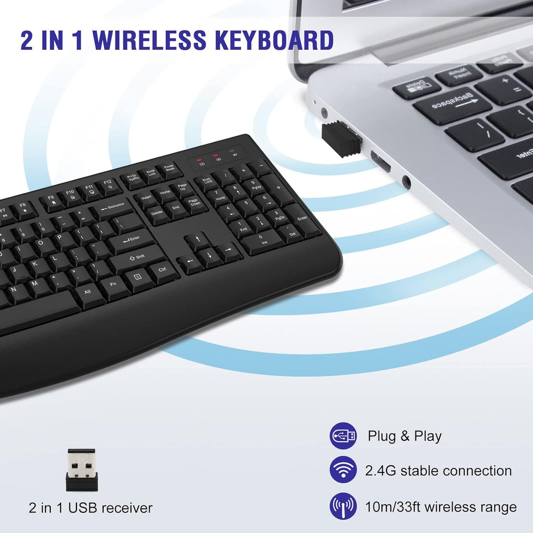QUASIO Teclado Inalámbrico, Teclado Inalámbrico Ergonómico de Tamañ...