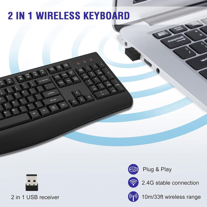 QUASIO Teclado Inalámbrico, Teclado Inalámbrico Ergonómico de Tamañ...