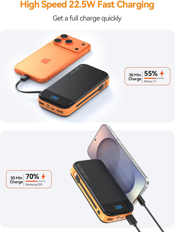 LENGSUM Cargador portátil de batería con cables integrados, 32000 m...