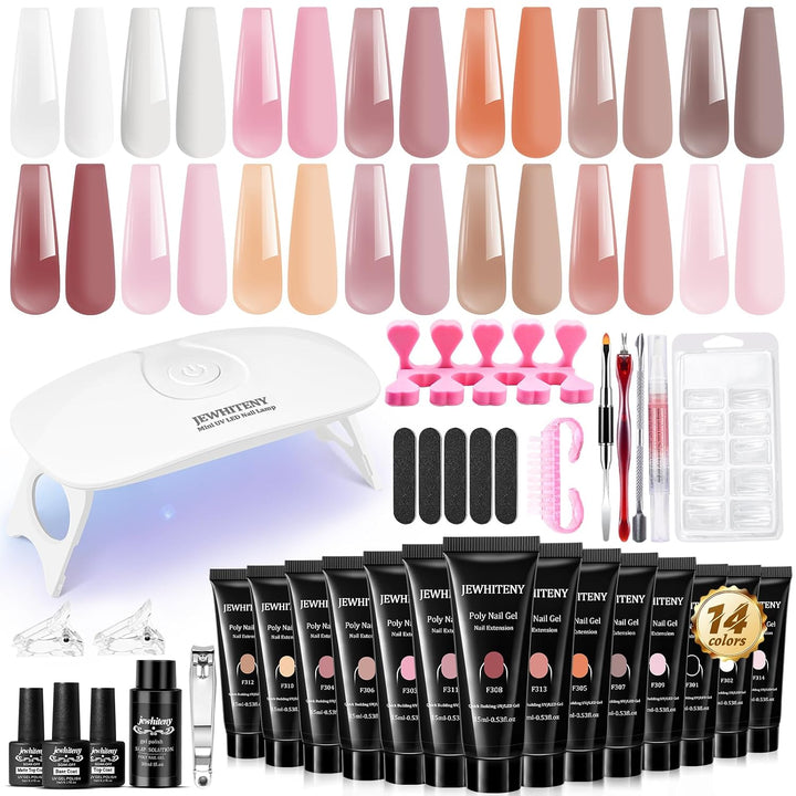 JEWHITENY - Kit de uñas de gel de extensión de polivinílico de 14 p...