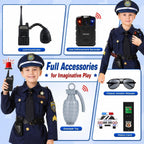 Skirfy Kit de Disfraz de Policía de 16 Piezas para Niños, Disfraz de Oficial de Policía para Niños, Kit de Rol de Disfraz de Policía para Niños, Disfraz de Halloween para Niños