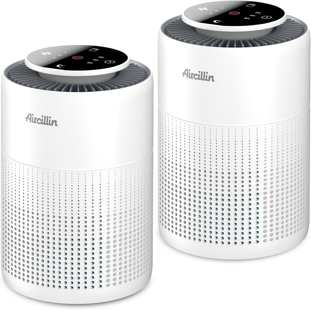 Paquete de 2 purificadores de aire para el hogar, dormitorio, con filtro de aire H13 True HEPA, eliminador de olores, elimina humo, polvo, polen, caspa de mascotas, luz nocturna para el hogar, sala de