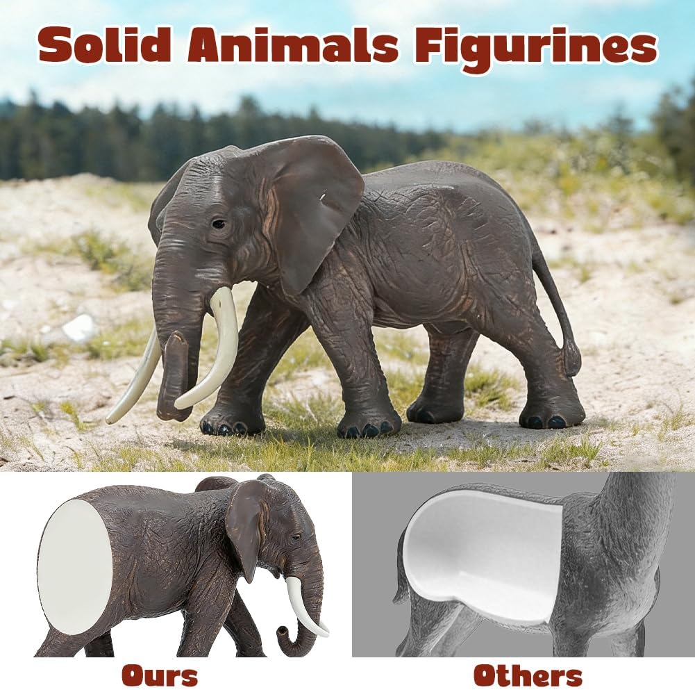 Juguetes de figuras de animales de zoológico de safari, 14 piezas realistas de animales de la selva, animales africanos de plástico salvajes con león, juego educativo de elefante para niños pequeños