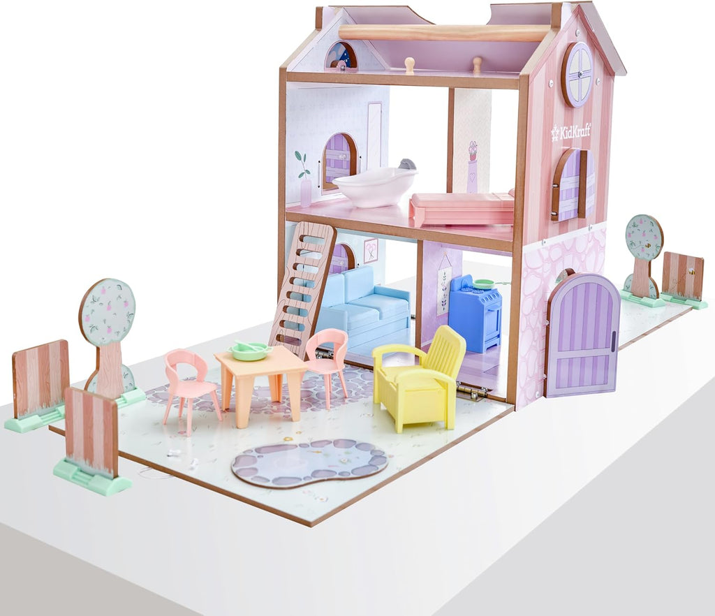 KidKraft Play & Store Cottage - Casa de muñecas de madera con 36 accesorios