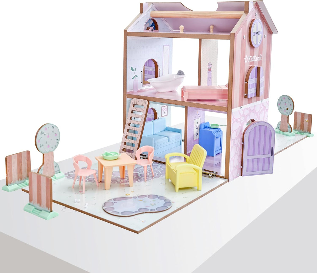 KidKraft Play & Store Cottage - Casa de muñecas de madera con 36 accesorios