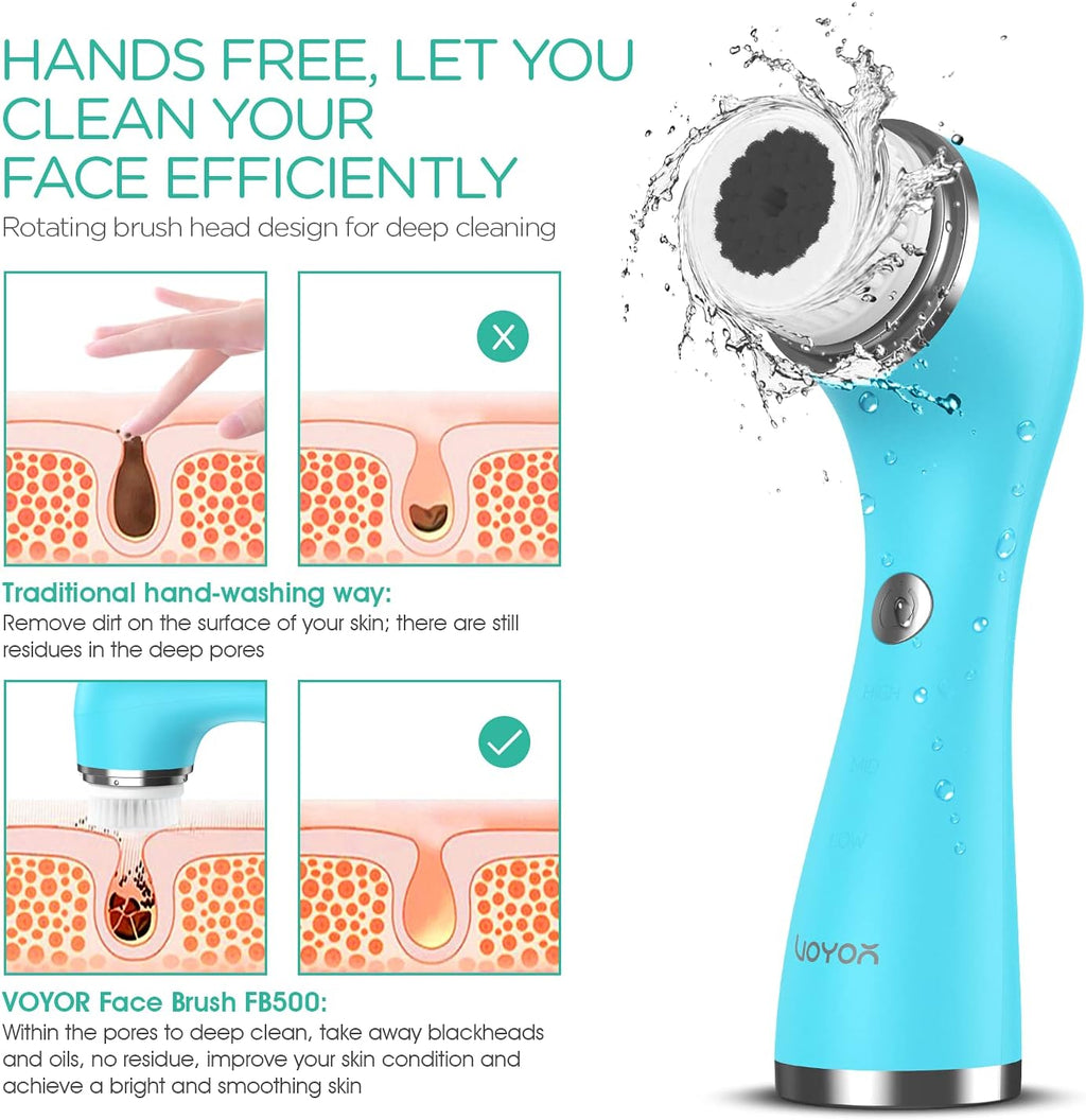 VOYOR Cepillo eléctrico para el cuerpo para la ducha, cepillo de limpieza facial recargable, cepillo giratorio impermeable 5 en 1 para limpieza profunda de la piel