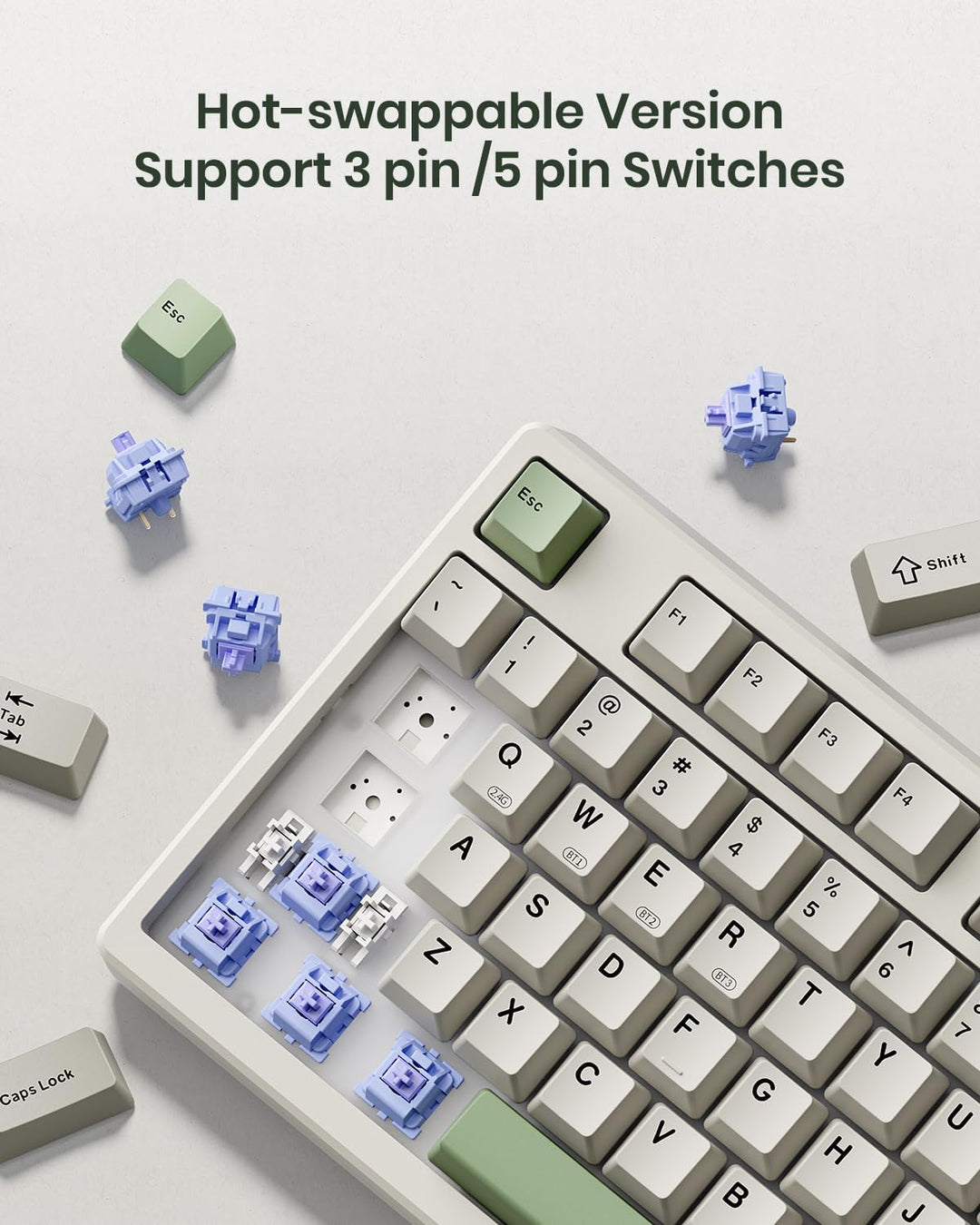 Kisnt Teclado mecánico inalámbrico KN85 para juegos, diseño del 75%...