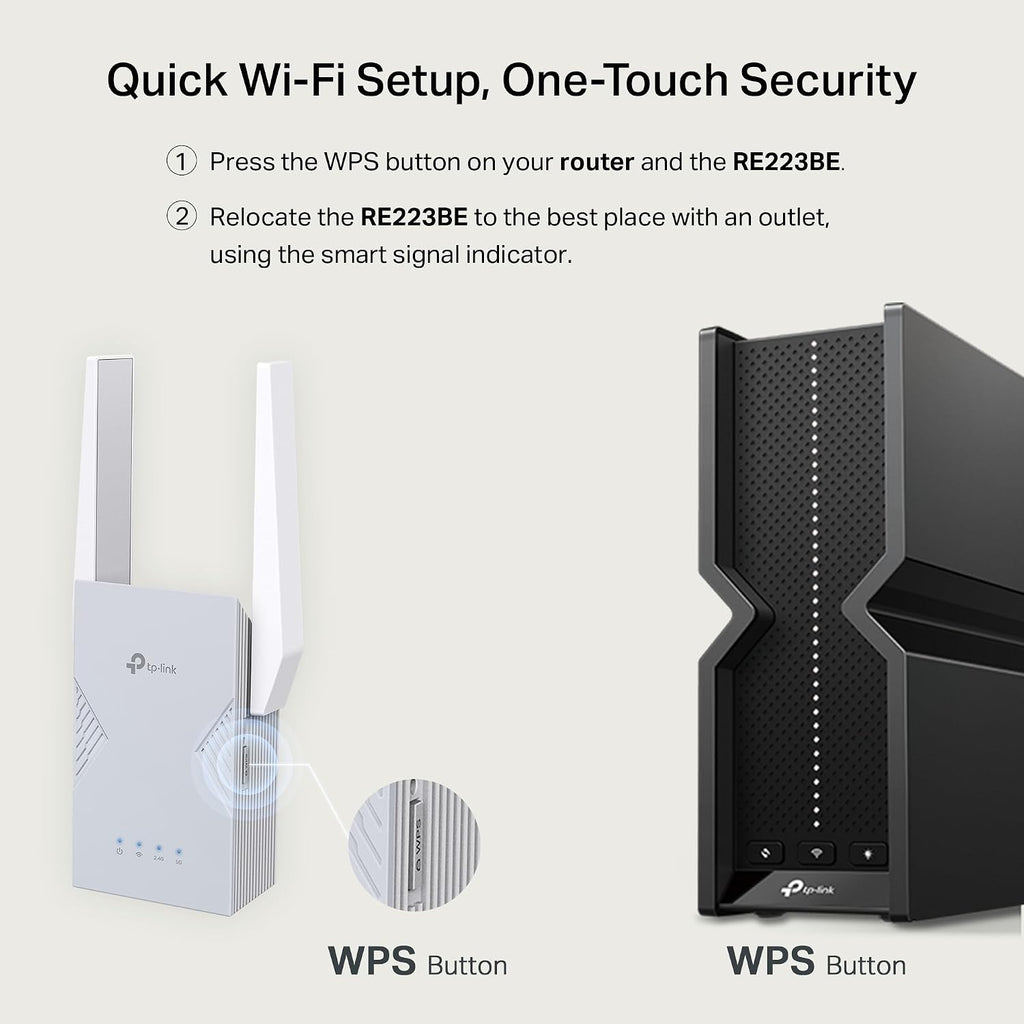 TP-Link BE3200 Extensor de rango Wi-Fi 7 de doble banda RE223BE con puerto