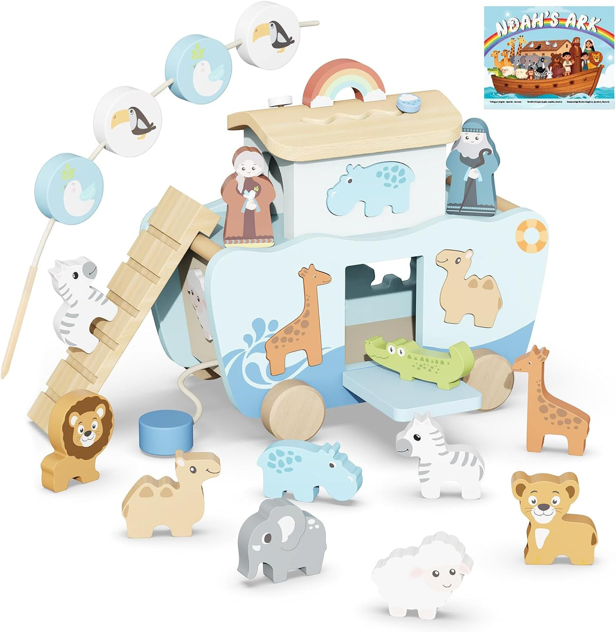 Hoarosall 27 juguetes Montessori de madera del arca de Noé para niños de 1 año de edad, juguetes cristianos para niños pequeños de 1 a 3 años, ideales para bautismo, Navidad y primer cumpleaños