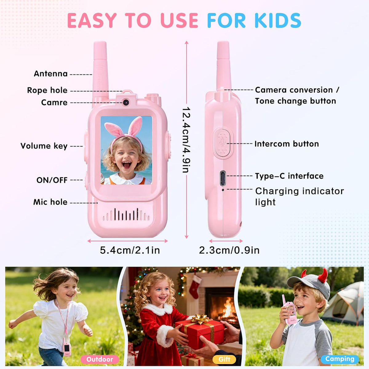 Walkie Talkies de video para niños paquete de 2 walkie