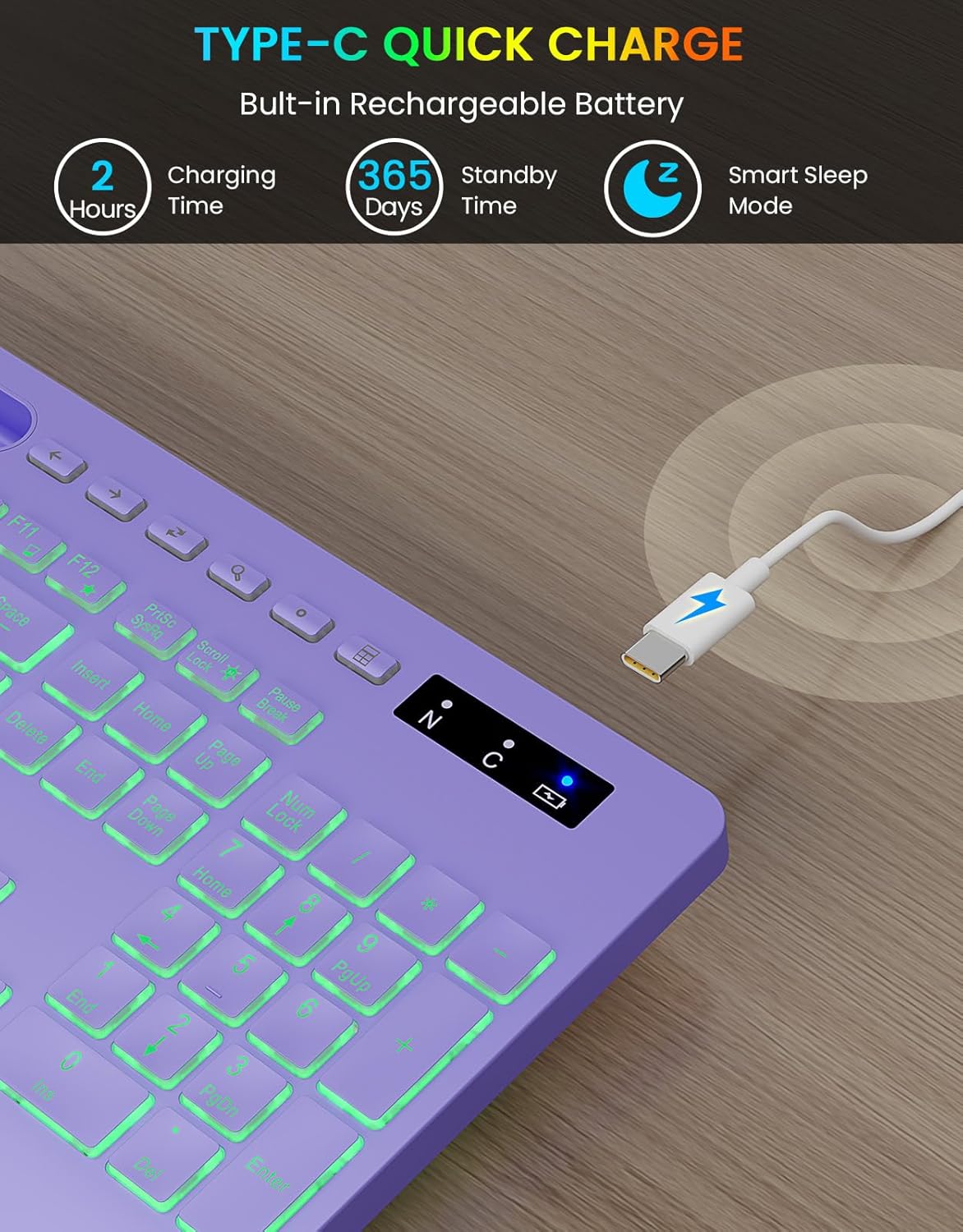 Teclado inalámbrico con retroiluminación de 7 colores, reposamuñeca...